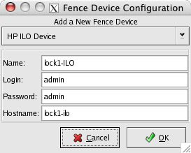 Fence Device Configuration dialog