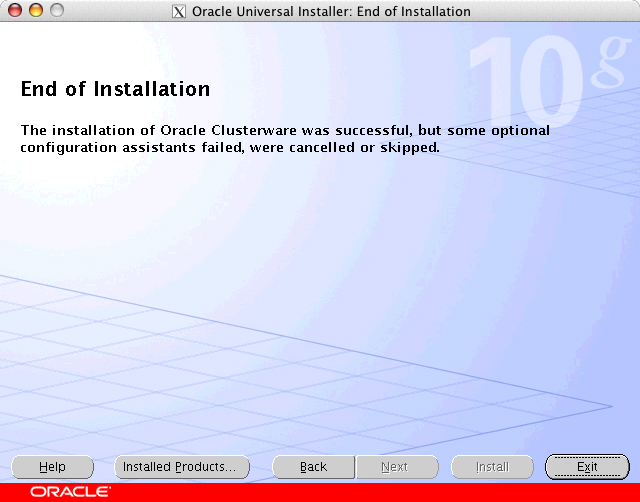 Oracle Universal Installer: End of Installation window