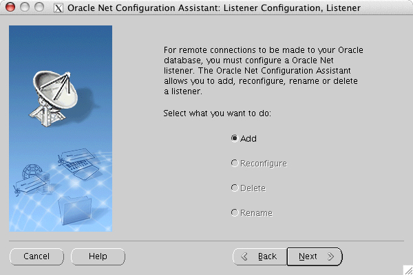 Oracle Net Configuration Assistant: Listener Configuration, Listener window