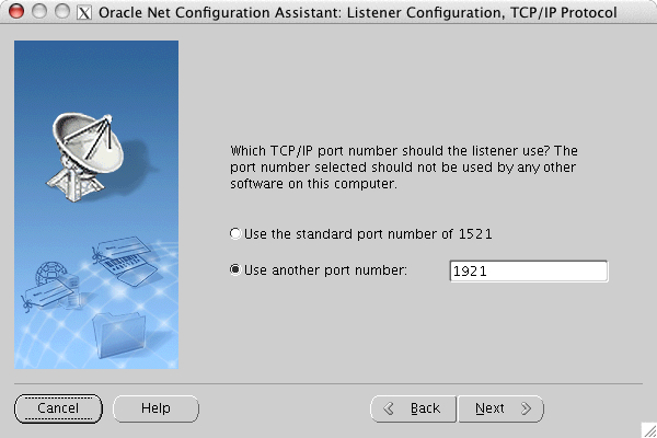 Oracle Net Configuration Assistant: Listener Configuration, TCP/IP Protocol window